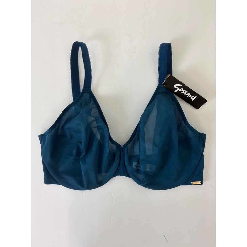 Gossard Glossies Sheer Mesh Bra Molded Cup Transparent US 36H UK 36FF Teal 6271